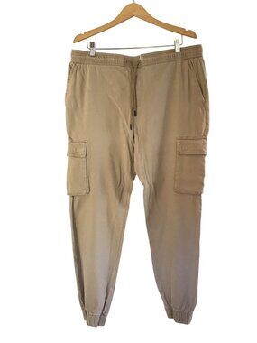 AND NOW THIS-MENS KHAKI ELASTIC WAIST TAPPER LEG SIDE POCKET CARGO PANTS SIZE XL